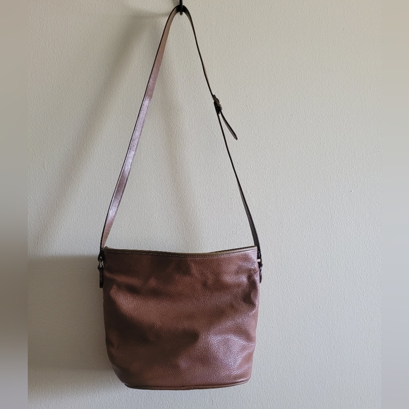 Vtg true brown pebbled leather well stitched western adjustable crossbody bag - Picture 4 of 13